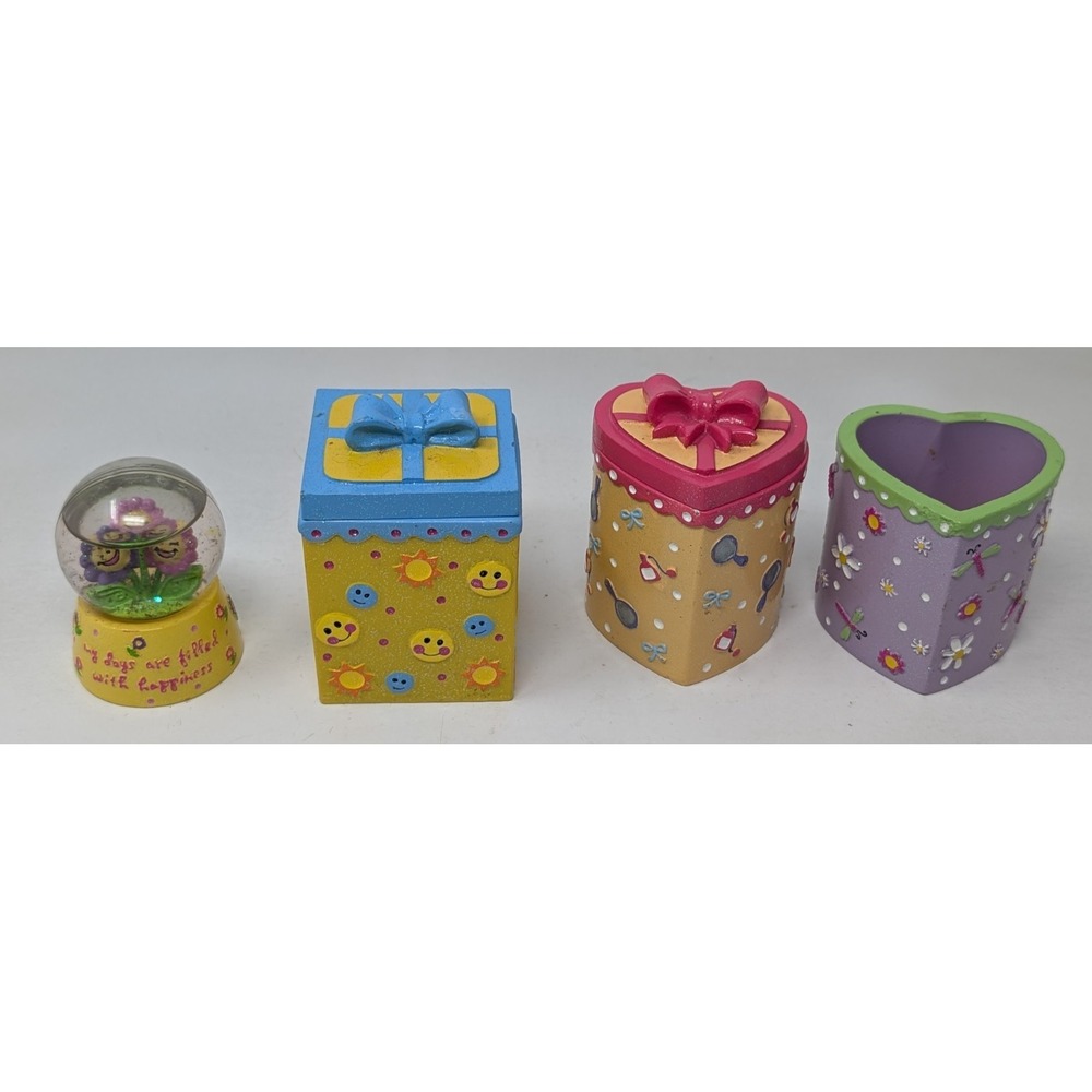 Vintage Y2K Claire's Trinket Box & Water Globe Lot Cute 2004 2005 Flower Happy